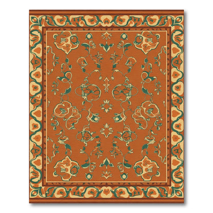 Terra Cotta Emerald Floral Scroll Rug
