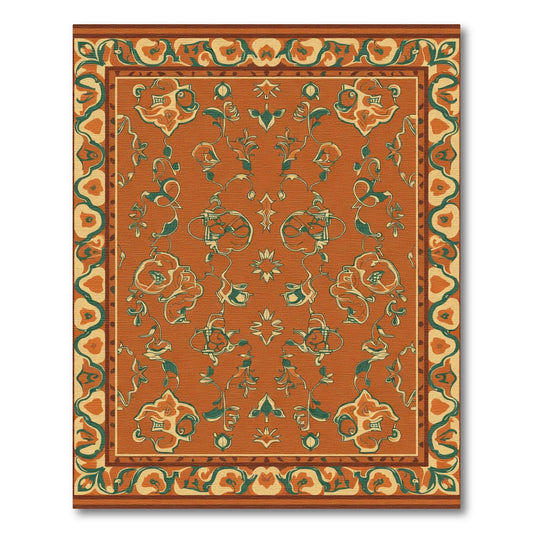 Terra Cotta Emerald Floral Scroll Rug