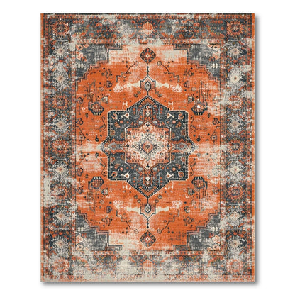 Orange Distressed Vintage Medallion Orange Area Rug