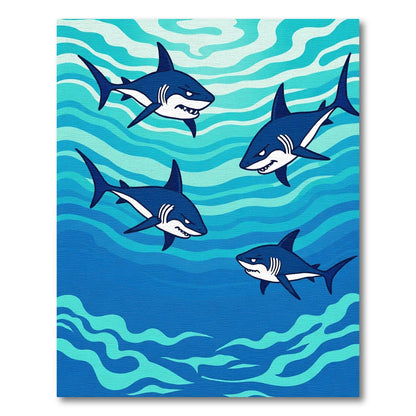 Blue Shark Pod Whimsical Ocean Waves Rug