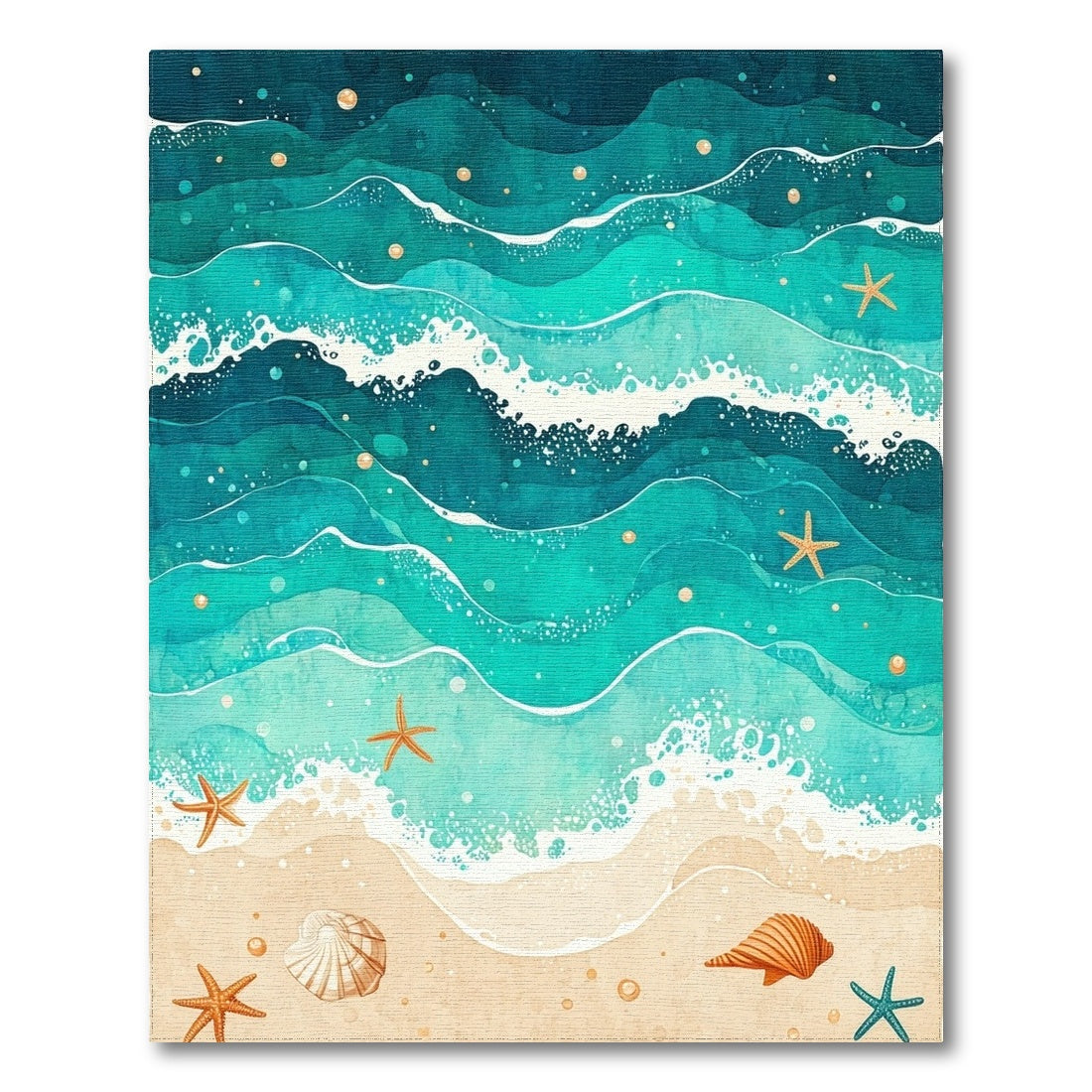 Teal Starry Waves Seashell Starfish Rug