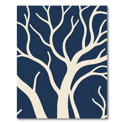 Cream Branches On Navy Background Rug