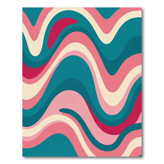 Retro Teal Pink Swirl Waves Rug