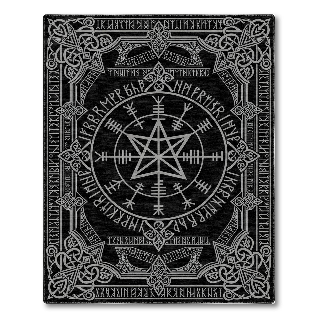 Black White Norse Rune Pentagram Area Rug