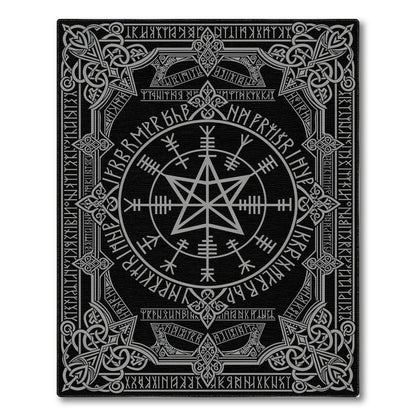 Black White Norse Rune Pentagram Area Rug