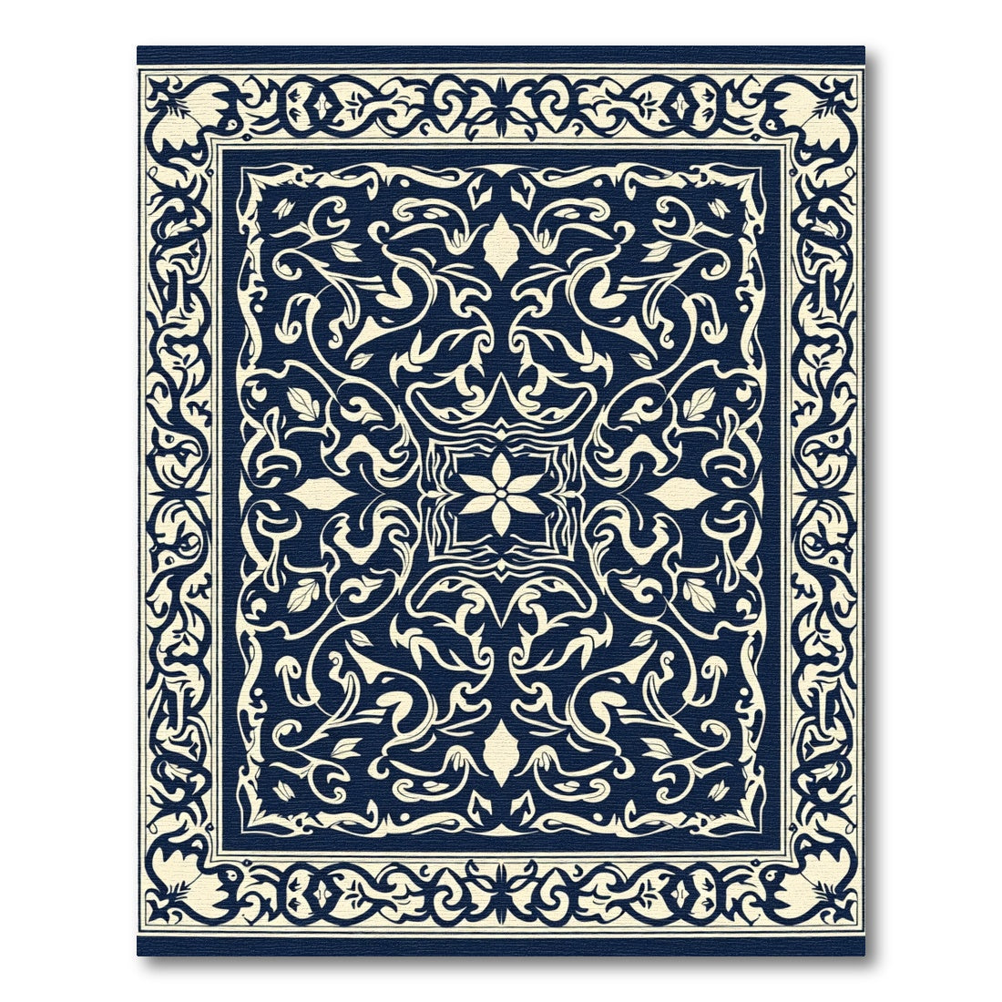 Sophisticated Dark Blue Floral Medallion Rug