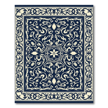 Sophisticated Dark Blue Floral Medallion Rug