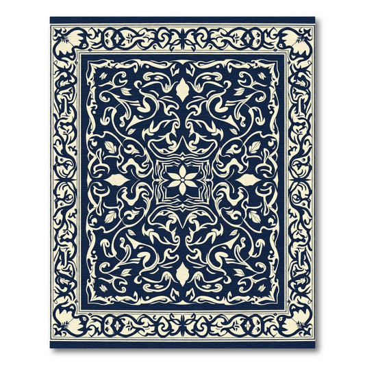 Sophisticated Dark Blue Floral Medallion Rug