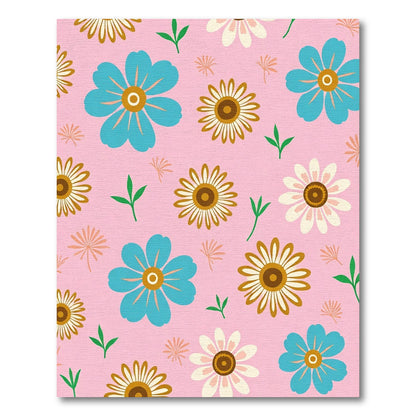 Retro Blue Yellow Daisy Garden Rug