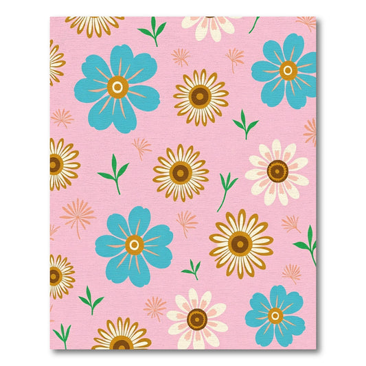 Retro Blue Yellow Daisy Garden Rug