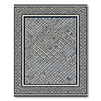 Navy Blue Geometric Maze Border Rug