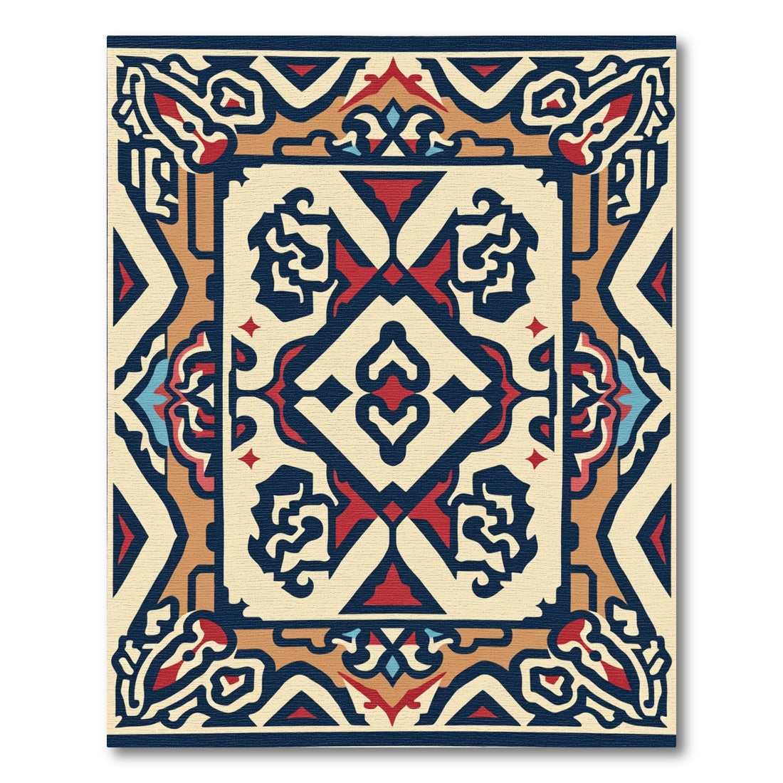 Crimson Navy Golden Medallion Border Rug