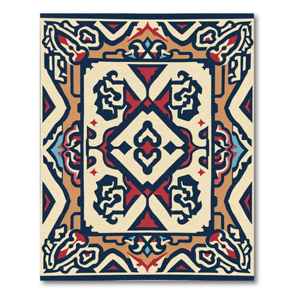 Crimson Navy Golden Medallion Border Rug
