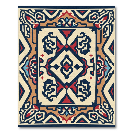 Crimson Navy Golden Medallion Border Rug