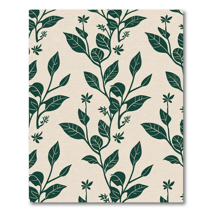Deep Green Botanical Branch Cream Rug