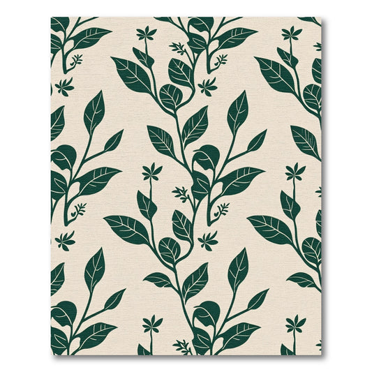 Deep Green Botanical Branch Cream Rug