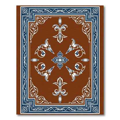 Ornate Brown Blue White Floral Medallion Rug