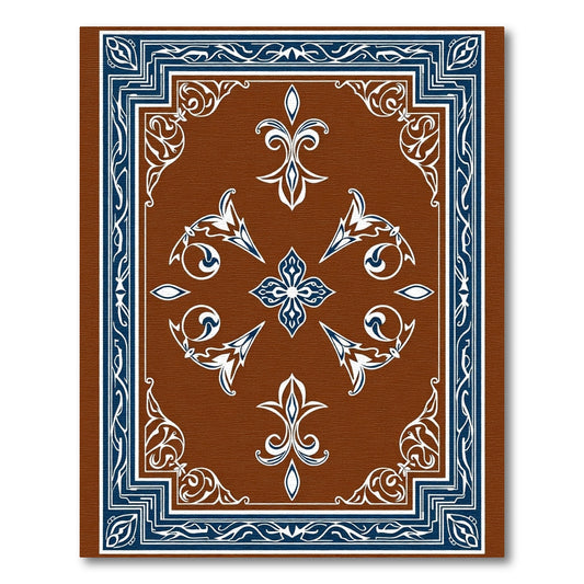 Ornate Brown Blue White Floral Medallion Rug