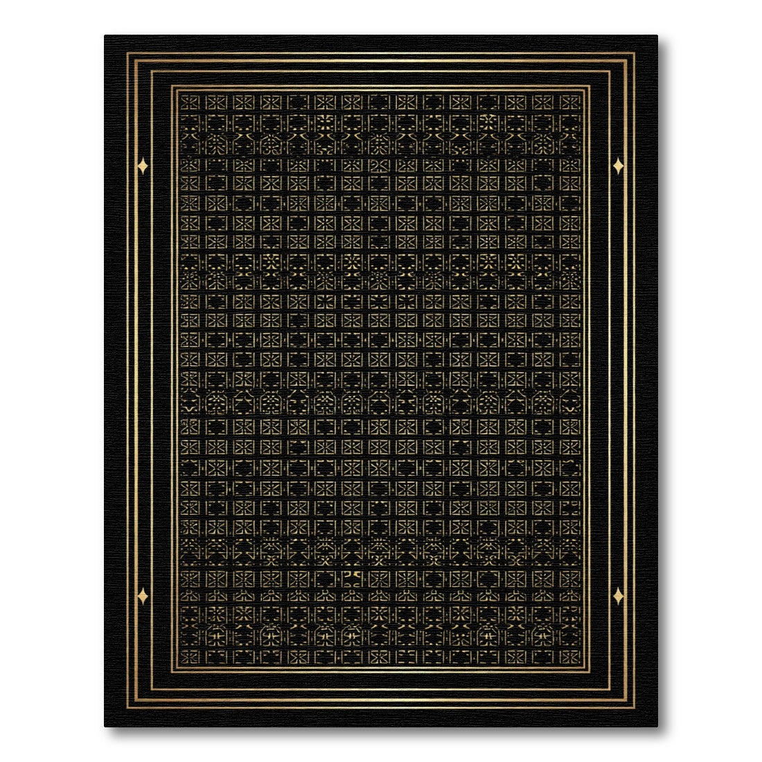 Golden Black Geometric Tile Art Rug