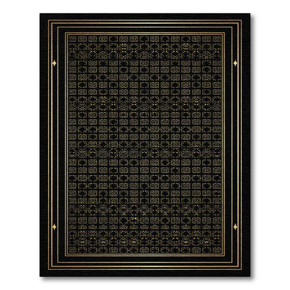 Golden Black Geometric Tile Art Rug