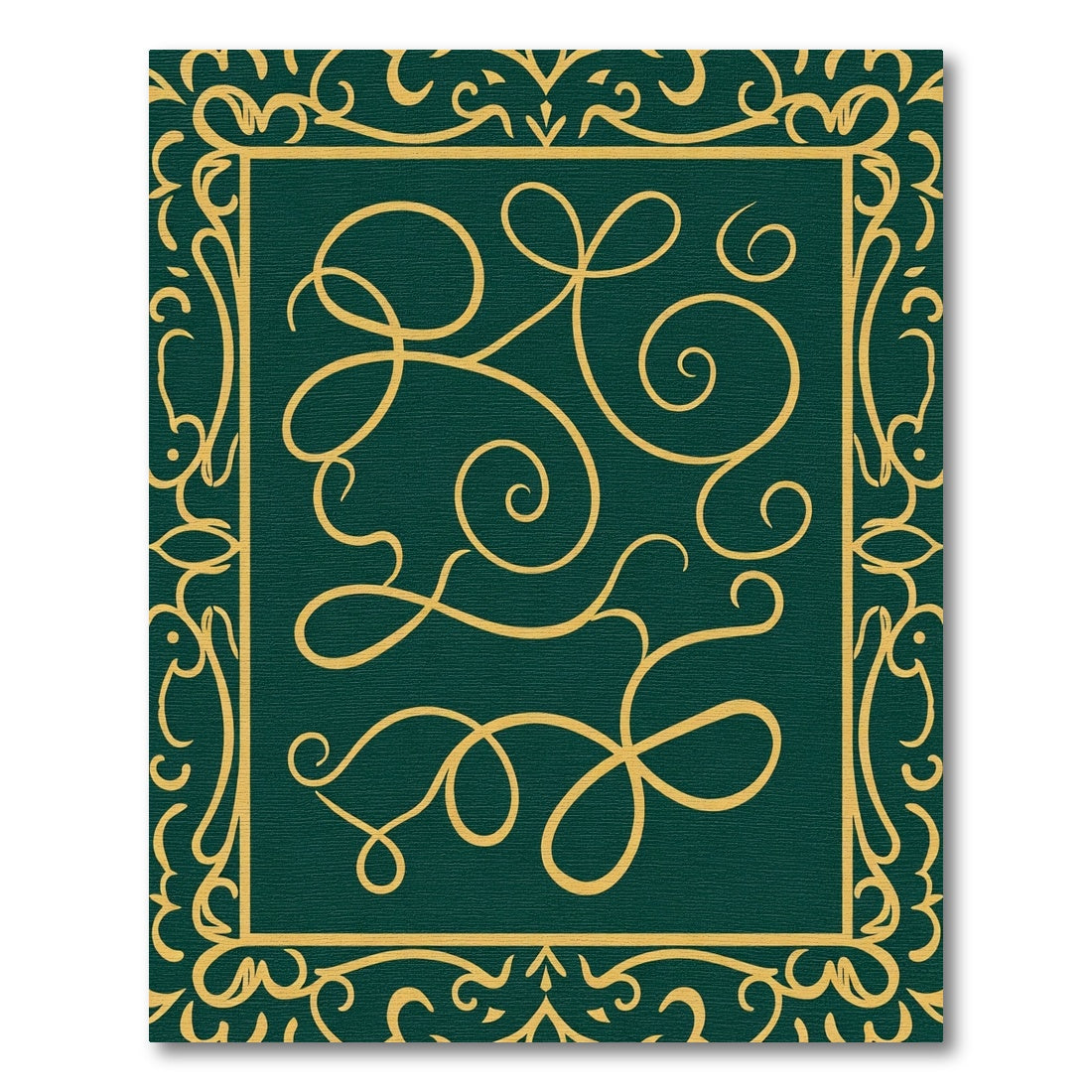 Deep Emerald Gold Swirling Vines Rug