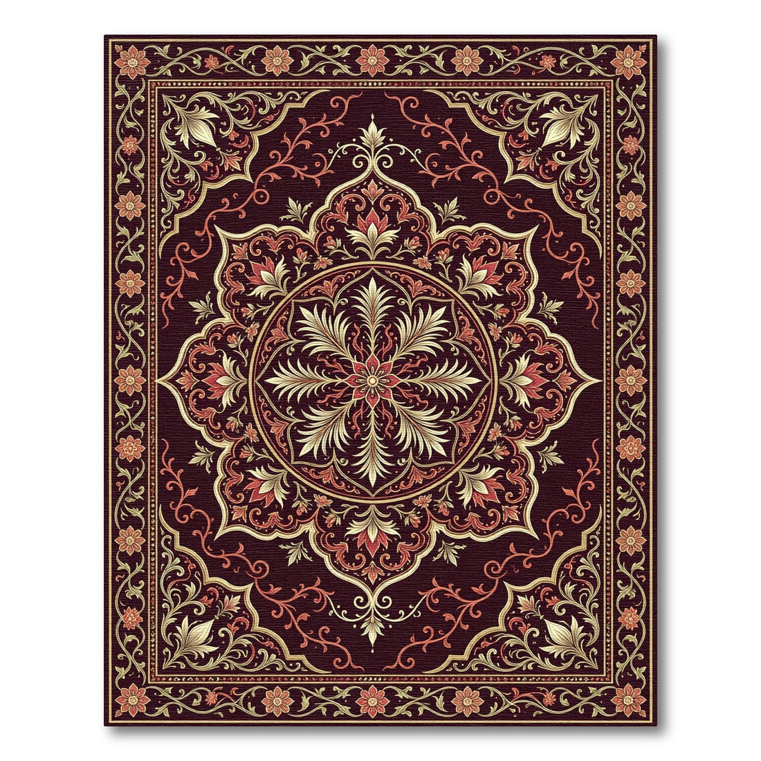 Rich Burgundy Floral Medallion Splendor Rug