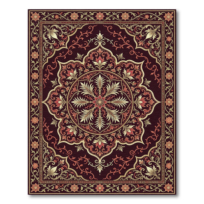 Rich Burgundy Floral Medallion Splendor Rug