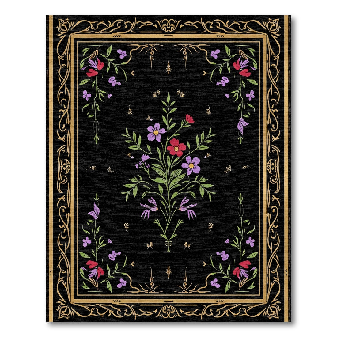 Black Floral Garden Border Rug