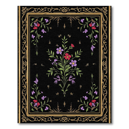 Black Floral Garden Border Rug
