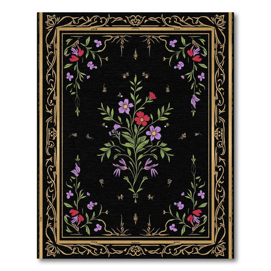 Black Floral Garden Border Rug