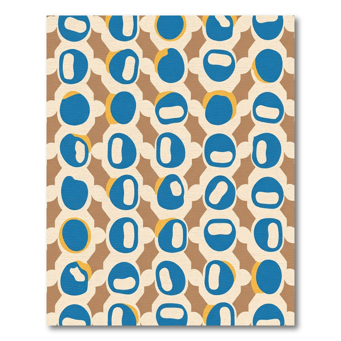 Mid Century Blue Ochre Organic Circles Rug