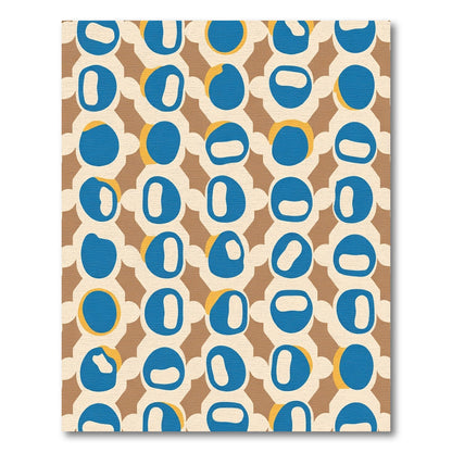 Mid Century Blue Ochre Organic Circles Rug
