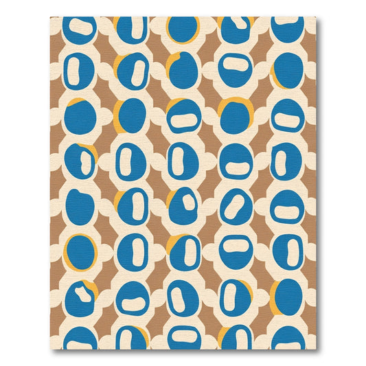 Mid Century Blue Ochre Organic Circles Rug