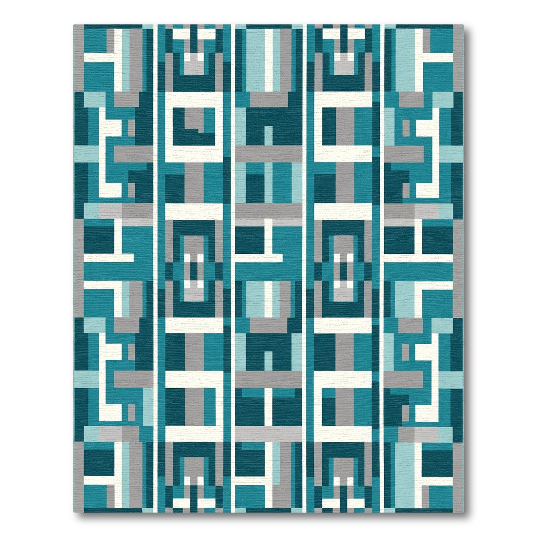 Deep Teal Geometric Block Rug