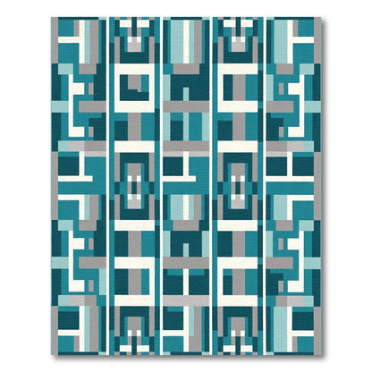 Deep Teal Geometric Block Rug