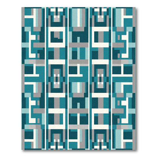 Deep Teal Geometric Block Rug