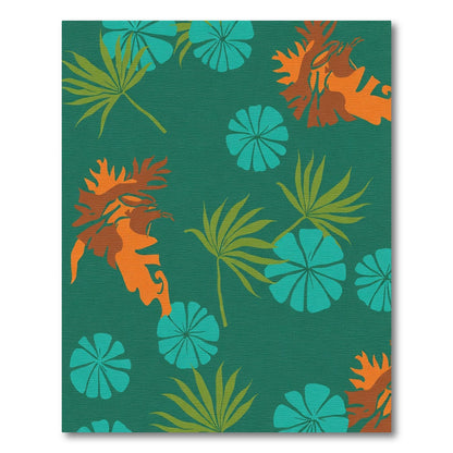 Teal Orange Green Tropical Foliage Collage Rug