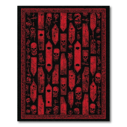 Red Skull Coffin Gothic Area Rug