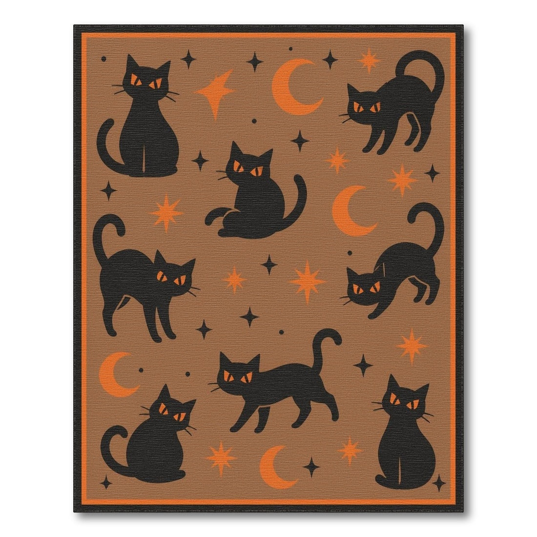Black Cats Moon Stars Area Rug