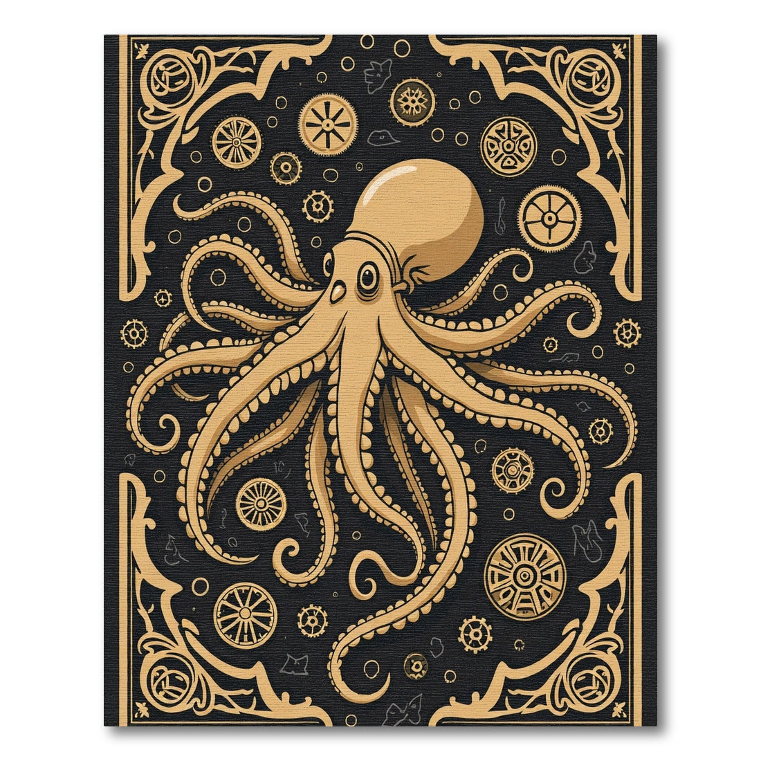 Golden Octopus Steampunk Gears Rug