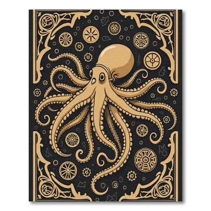 Golden Octopus Steampunk Gears Rug