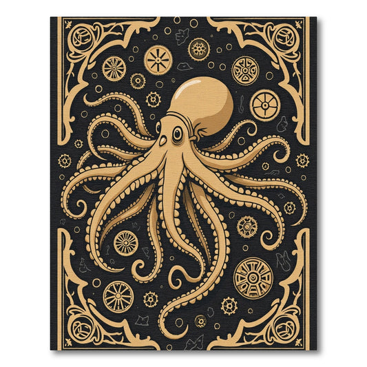 Golden Octopus Steampunk Gears Rug