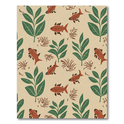 Rustic Orange Fish Green Leaf Undersea Rug