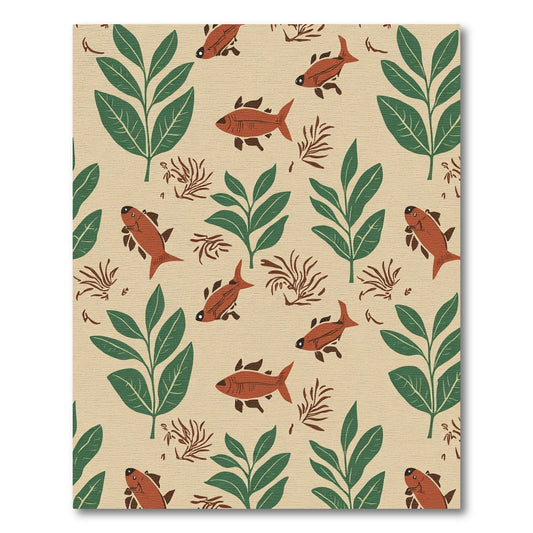 Rustic Orange Fish Green Leaf Undersea Rug