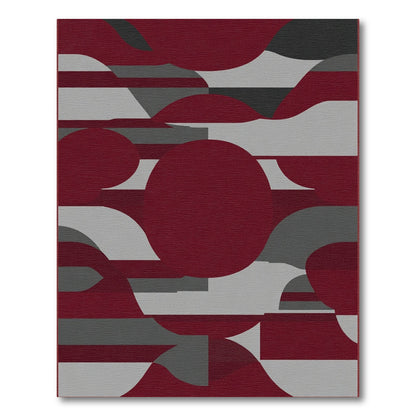 Crimson Gray Abstract Circles Overlay Rug
