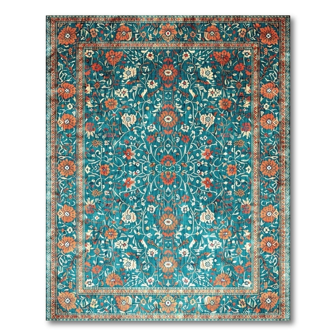 Teal Floral Vintage Area Rug