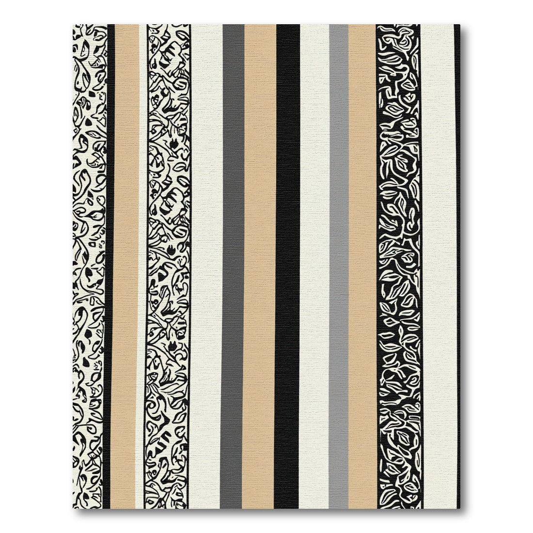 Striped Off White Beige Black Gray Rug