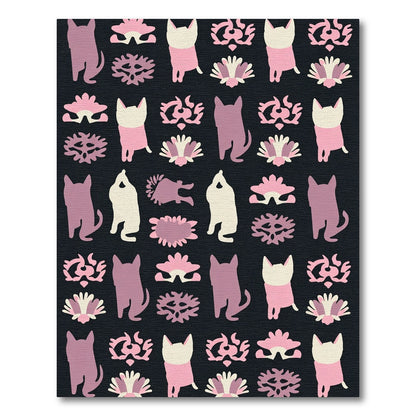 Pink Cream Dog Floral Repeating Rug
