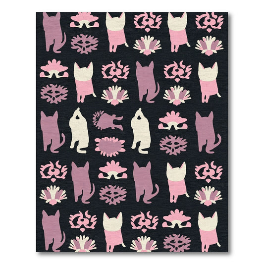 Pink Cream Dog Floral Repeating Rug
