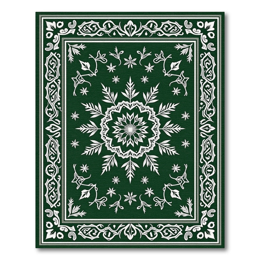 Forest Green Elaborate Snowflake Frame Rug